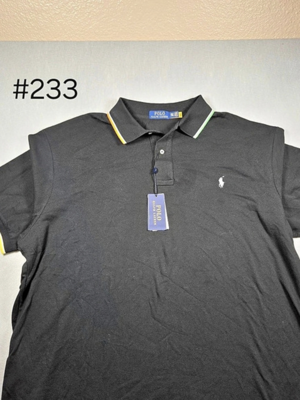 NWT Polo Ralph Lauren Men's 2XLT Neon Tipped Mesh Polo Shirt Black